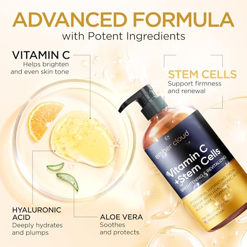 Vitamin C Serum for Face & Eyes (8Oz) with Hyaluronic Acid, Stem Cells, Vitamin E, Aloe Vera - Supports Skin Health & Even Tone