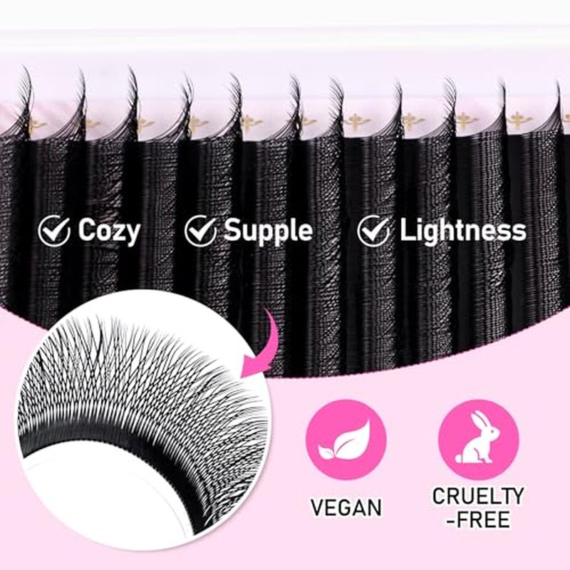 Arison Lashes 5D W Shape Eyelash Extension Natural Soft Volume Premade Fans Faux Mink Matte Black Cluster 12 rows(5DW-0.07-D-8-15mix)