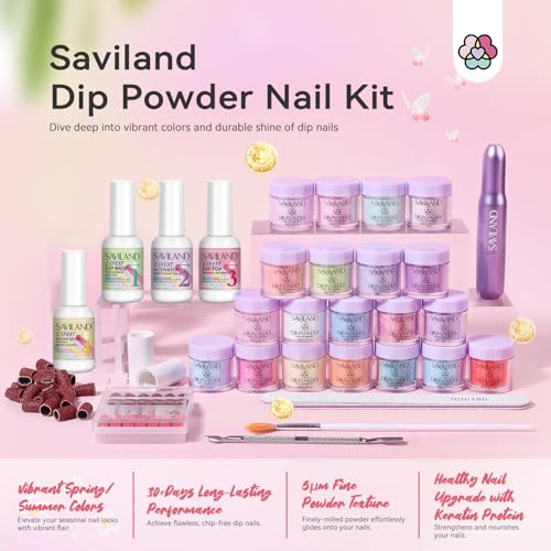 Dip Powder Nail Kit with Drill 20 Colors Summer Neon - SAVILAND Variation of 89 Pcs-Summer / Multicolor