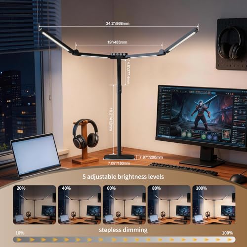 Omorepa Black 4-Light LED Desk Lamp with Adjustable Gooseneck & Base, Bright Overhead Task Lighting for Home Office & Reading