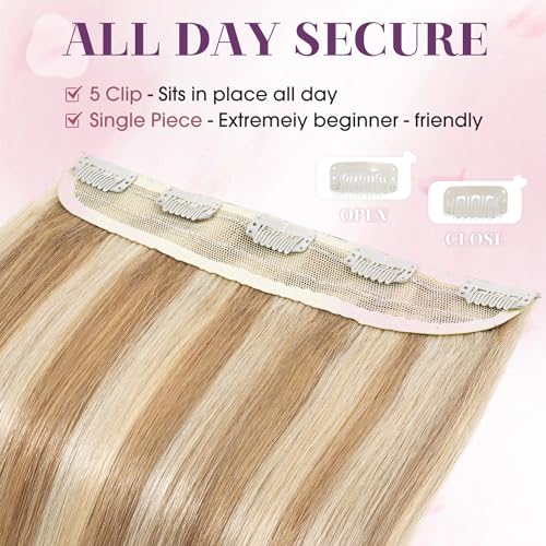 S-noilite 16 Inch Blonde Brown Clip-In Hair Extensions - Balayage Full Head 3/4 Design, 45g, Golden Brown & Bleach Blonde