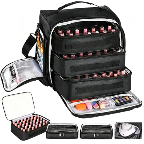 Large Capacity Nail Polish Organizer Bag with Removable Drawers & Travel Carrying Options