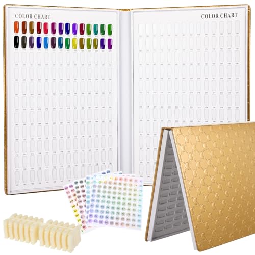 Gold 308 Nail Colors Display Book Set with False Nail Tips & Number Stickers