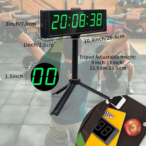Rechargeable Digital Gym Timer Clock with Stand, Large LED Countdown & Stopwatch