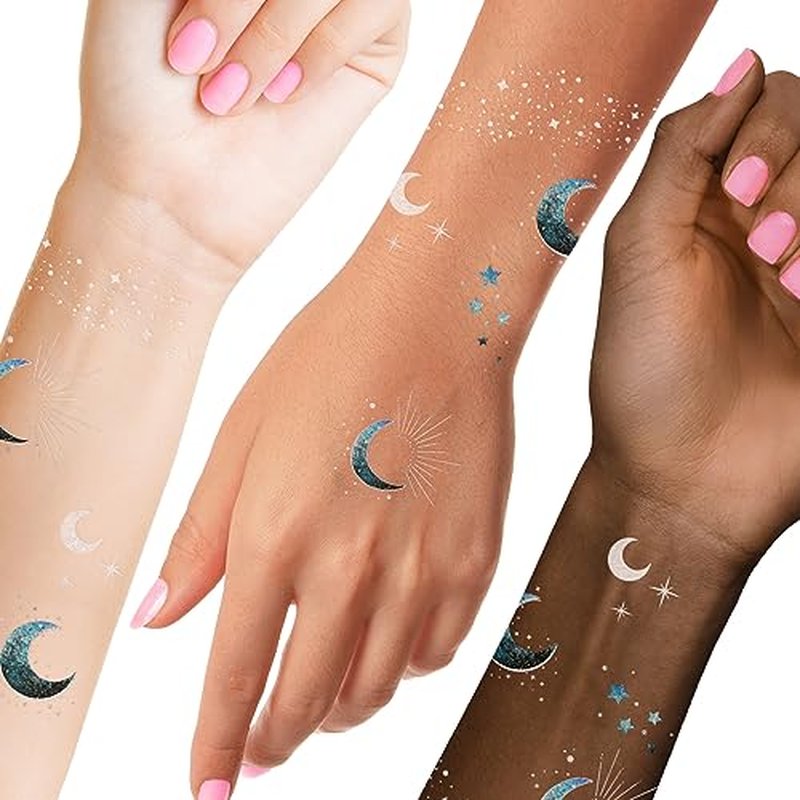 Flash Tattoos Moonlight temporary tattoos | 25 temporary tattoos | Premium waterproof metallic silver glitter face Flash Tattoos | Face Sparkle, Face Glitter, Moon Tattoo | Tattoo Freckles