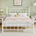 White Full Size Metal Platform Bed Frame with Headboard Victorian Style