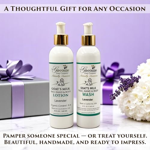 Lavender Goat Milk Body Lotion & Face Wash Set – Moisturizing Skin Care, 8oz Each