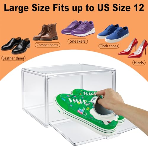 Medium Size Acrylic Shoe Storage Box for Sneakers & Loafers - Clear, 12 Pack (Size 12.5)