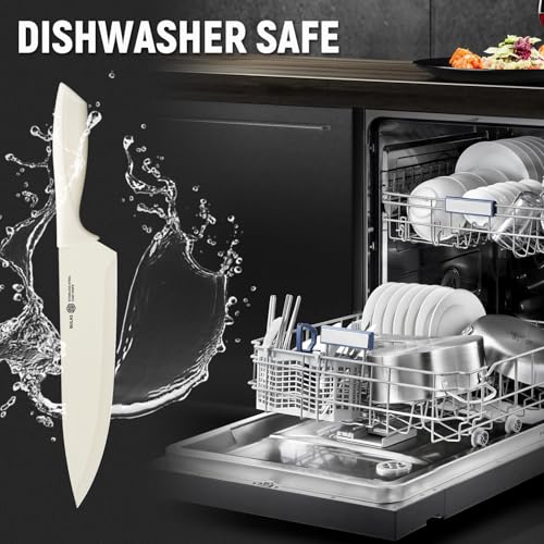 Cream 15-Piece Kitchen Knife Set with Block and Built-In Sharpener - Ergonomic & Rust-Resistant