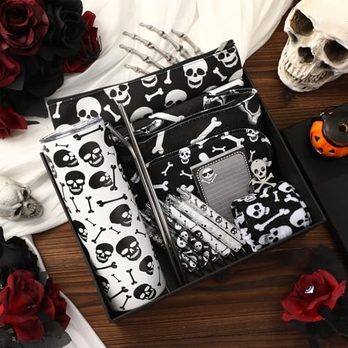 Wonderjune 14 Set Christmas Skeleton Gift Gothic Gifts for Boy Boo Basket Stuffers - Skeleton Spooky Gothic Gifts Xmas Party Box Basket for Kids Teens Man Mom Friend Sister