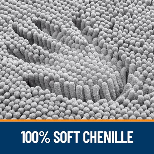 OLANLY 70x24 Inch Bathroom Runner Rug - Grey Chenille Absorbent Non-Slip Bath Mat