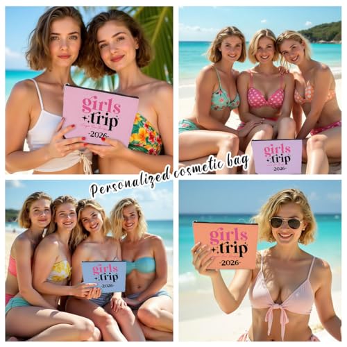 6 Pcs Girls Trip Gifts Set - Insulated Makeup Cosmetic Travel Bag Kit for Women , Bachelorette Weekend Favors, Spa Vacation Essentials, Mother's Day Christmas Birthday Gift for Friends Daughter