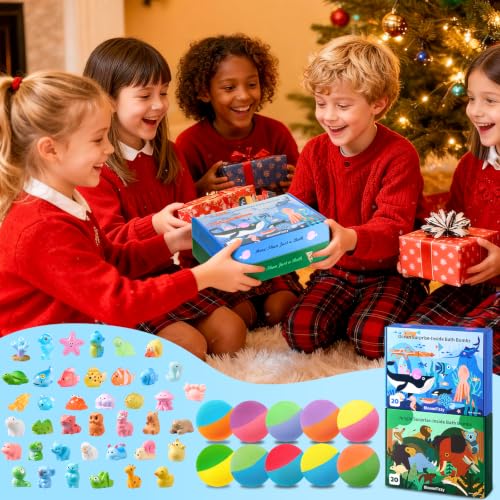 Kids Bath Bombs with Ocean & Jungle Animal Toys - 40 Pack Gift Set