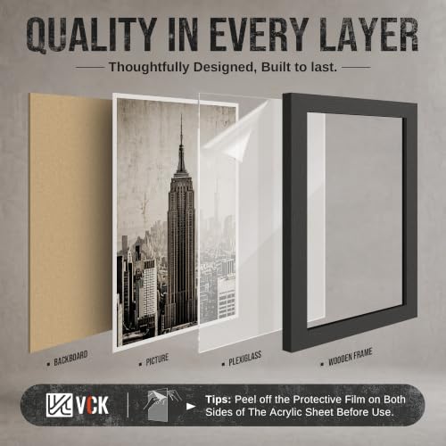 VCK 18x24 Black Picture Frames 4 Pack - Wide Thick Wood Borders, Easy Load Poster Frames