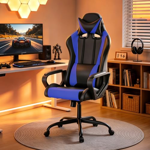 Blue Ergonomic Gaming Chair for Adults, Racing Style, Adjustable, BestOffice - Style1