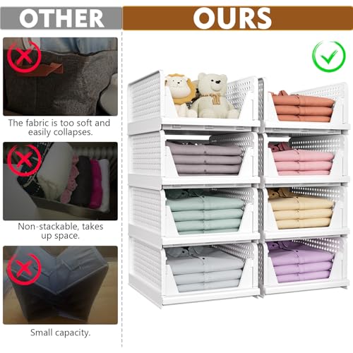 SNSLXH Pink 5 Pack Stackable Closet Organizer Bins - Foldable Storage Containers