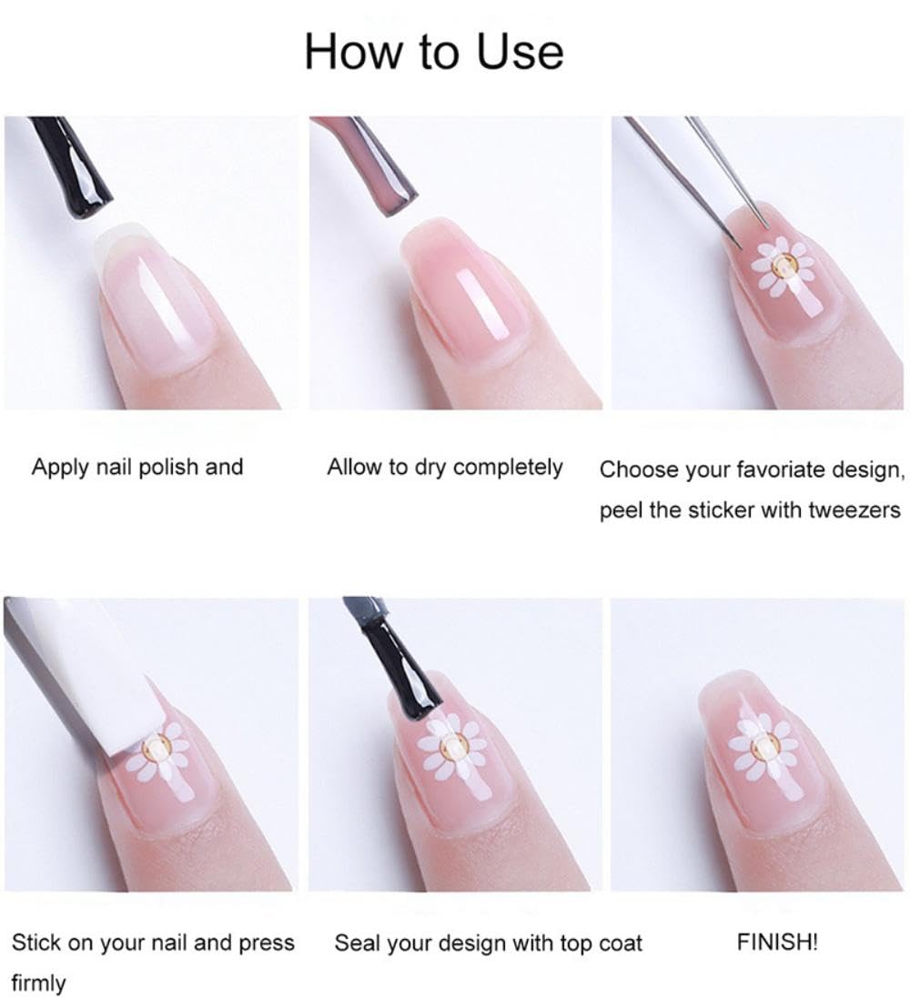 Red Blue Nail Stickers Bow Nail Art Decals Cartoon Nail Sticker for Nails Art Self Adhesive 5D Embossed with Pearl Design Manicure Supply Decoration Accessories for Women Girls Kid