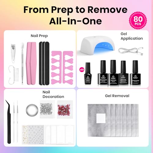 Beetles Gel Nail Polish Kit with UV Light - 80Pcs 55 Colors, Enchantment Variation