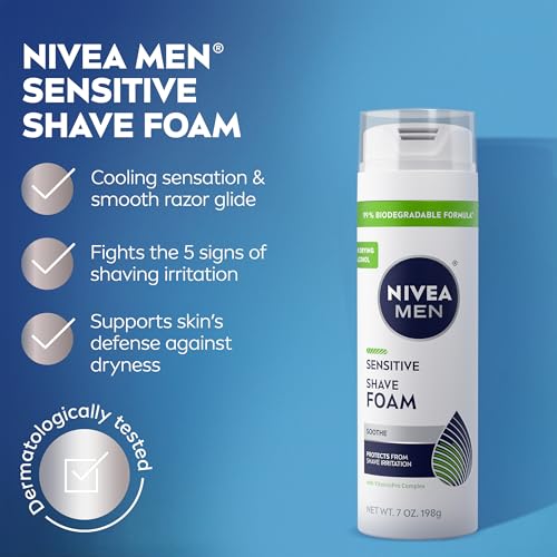 Sensitive Shaving Foam for Men with VitaminPro Complex - Gentle, Alcohol-Free, 6 Pack