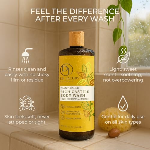 Dr. Jacobs Naturals Castile Body Wash Almond with Pump - Plant-Based 32 oz