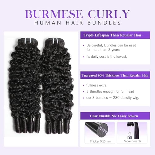 Romface Burmese Human Hair Bundles 14 Inch 3C4A Water Wave Spiral Curl Extensions for Black Women