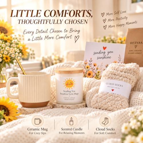 Sunflower Self Care Gift Basket for Women - Cozy Blanket, Fuzzy Socks & More