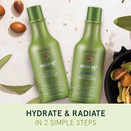 Inoar Argan Shampoo & Moisturizing Conditioner Haircare Set with Argan Oil & Cocoa Butter, Helps Smooth & Hydrate, 2 x 16.9 fl oz