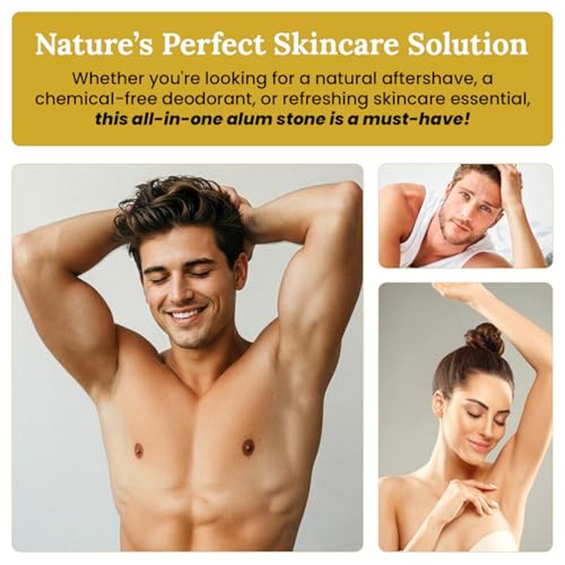 100% Pure Alum Block ? Potassium Alum Crystal Stone | Natural, Unscented Deodorant & Aftershave | Soothes Razor Burn, Stops Bleeding, Non-Staining, Alcohol-Free