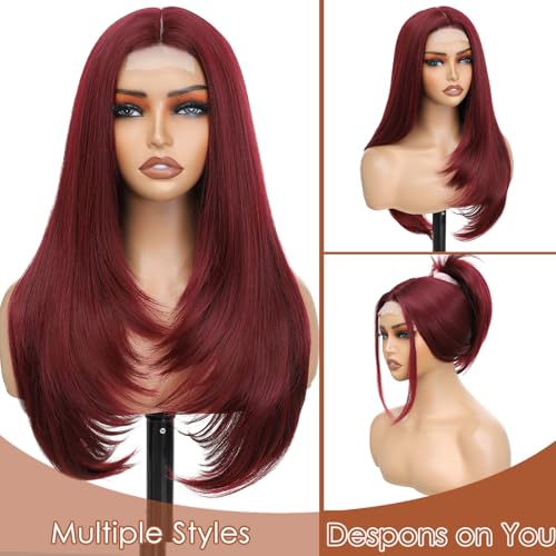 Long Burgundy Wigs for Women 26 Inch Layered Synthetic Heat-Resistant Wig - Middle Part Variation of THIS listing