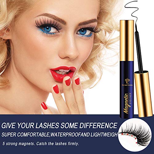 7C SevenCrown 3D Magnetic Eyelashes with Eyeliner Kit – 10 Pairs, Reusable