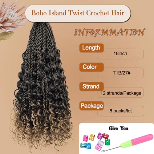 18 Inch T1B/27 Boho Island Twist Crochet Hair - Pack of 8 for Black Women