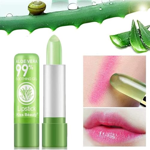5 Pack Aloe Vera Color Changing Lipstick, 24 Hours Long Lasting Moisturizing Temperature Color Changing Aloe Vera Lip Gloss Lip Balm, Korean PinkPH Magic lipstick labiales magicos pintalabios