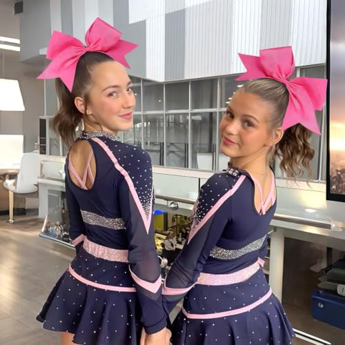 Large Cheer Hair Bows 8 Inch Pink - Jumbo Cheerleader Accessories, 32 Pcs