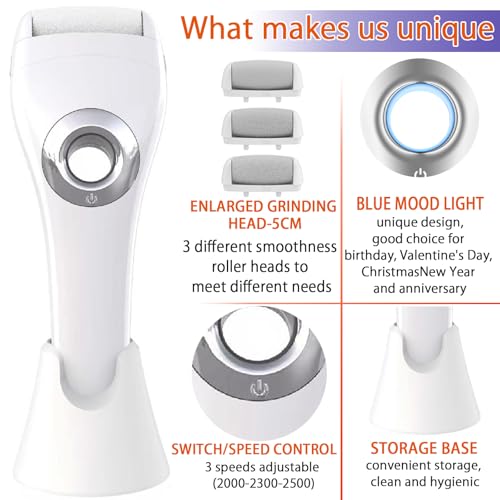 Upgraded Rechargeable Foot Callus Remover, Professional Electric Foot File, 10 in 1 Pedicure Tools Foot Care Kit Pedi Feet Care for Dead, Hard Cracked Dry Skin Ideal Gift (White)