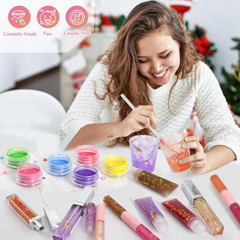 Jcoos Lip Gloss Making Kit, Make Your Own Lip Gloss Kit for Women Beginner, Girls, DIY Lipgloss Making Kits Lip Oil, Moisturizing Base, Pigments, Tubes, Women Gifts Unique, Popular Teen tuff