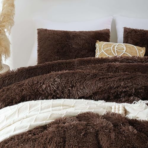 Coffee Brown Smoofy Fluffy King Size Faux Fur Comforter Set 3 Pieces