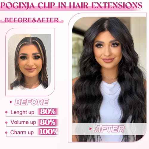 Clip in Hair Extensions Real Human Hair, 20 Inch 105g 100% Remy Human Hair Clip in Extensions for Women, Invisible Straight Seamless Clip ins Hair Extensions 8pcs Double Weft #1B Natural Black