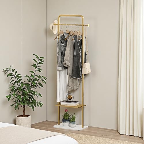 KaKaBB Gold Clothing Rack with Marble Base, 19.7-inch Freestanding Garment Organizer for Bedroom & Entryway