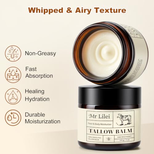 Lilei Beauty 5oz Beef Tallow & Honey Face & Body Moisturizer - Natural Skin Balm