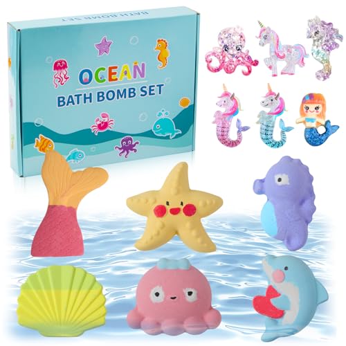 Giant Mermaid Bath Bombs for Kids - 6 Pack with Surprises, Vibrant Colors & Long-Lasting Bubbles - Sea Animals Variation