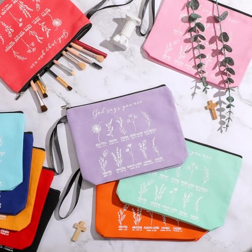 Reginary 10 Pcs Christian Gift for Women Bulk Religious Cosmetic Bag International Women's Day Gifts Inspirational Bible Verse Floral Makeup Bag with Zipper for Sister Church Members (Multicolor)