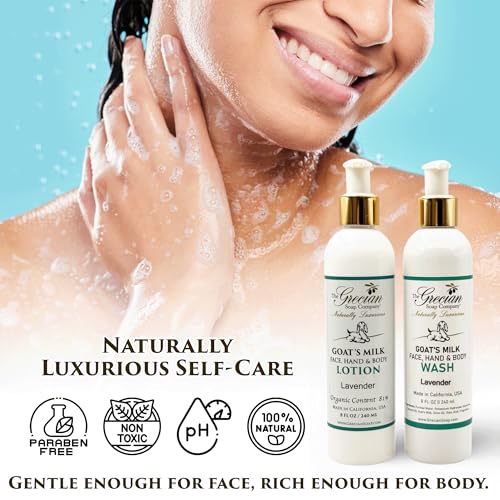 Lavender Goat Milk Body Lotion & Face Wash Set – Moisturizing Skin Care, 8oz Each