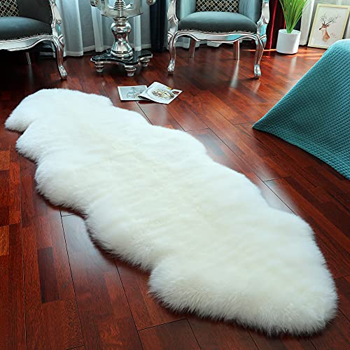 Sheepskin Area Rug Wool Fur Carpet Fluffy Shaggy Throw 2x6 ft Ivory White