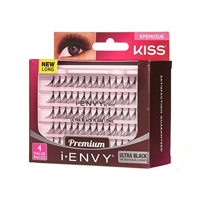 iENVY Knotted Individual Lash Ultra Black (Long) 2X Volume 4 Trays Multi Pack 280 Lashes Voluminous Glamorous Look