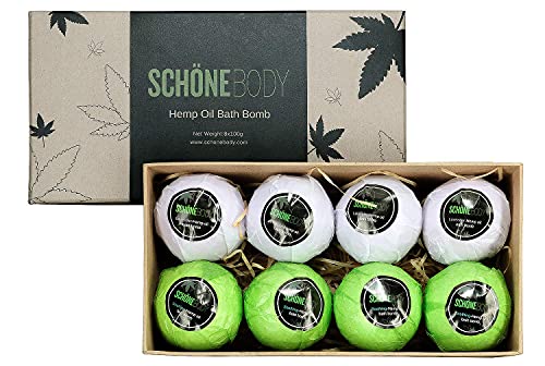 Hemp Bath Bombs Set for Muscle Relaxation & Stress Relief - 8 Large Vegan Fizzy Spa Gifts