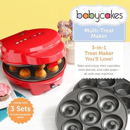 Babycakes 3-in-1 Cake Pop Cupcake & Donut Maker with Removable Nonstick Plates