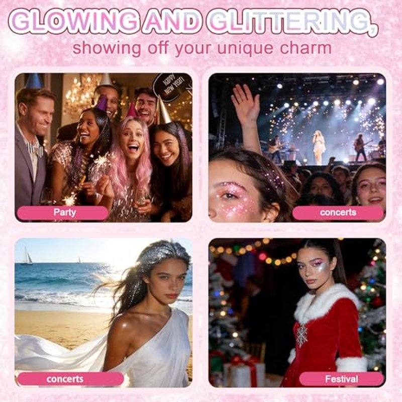 Hair and Body Glitter Spray,Long Lasting Quick-Drying Shimmer Mist for Music Festival Revelry, Nightclub Parties and Balls,Hairspray for Clothes, Face Glitter Spray 4.22 Fl Oz (Silver and Pink)