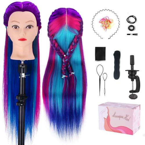 MYSWEETY 28-Inch Mannequin Head with Hair - Purple Styling Training Manikin