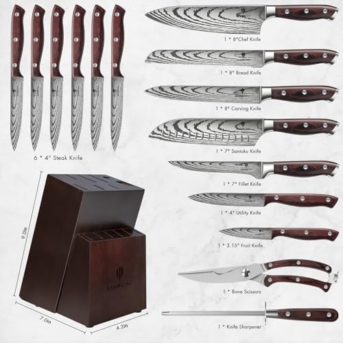 16-Piece Japanese Steel Kitchen Knife Set with Wooden Block