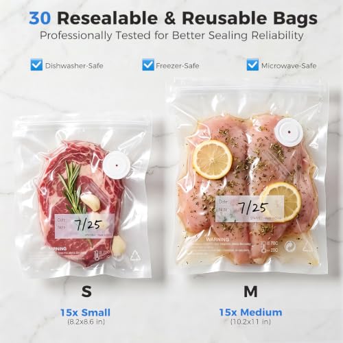 Handheld Food Vacuum Sealer with 30 Reusable Bags – Compact & Portable